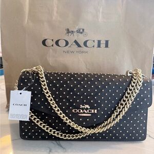 Coach Black Shoulder/Crossbody Clutch Purse with Gold Accents- NEW- very unique